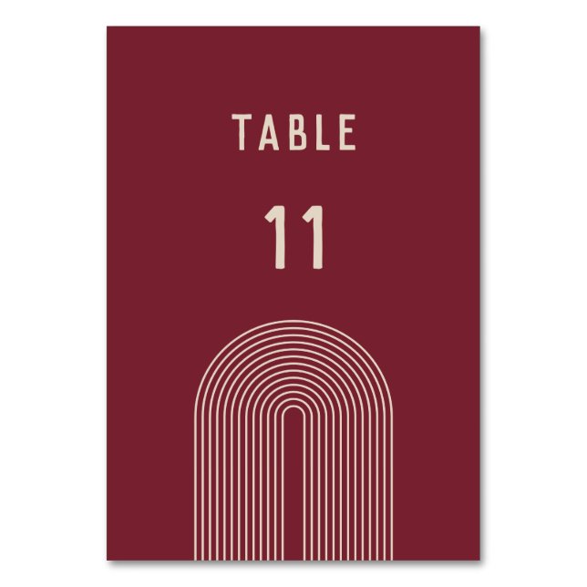 Numéro De Table Mariage moderne Boho Arch Rouge Beige Typographie (Par défaut)
