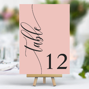 Numéro De Table Mariage Moderne Calligraphie Rose Corail Doux