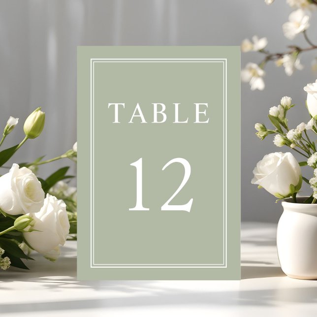 Numéro De Table Mariage moderne élégant (Modern Elegant Sage Green Wedding Table Number)