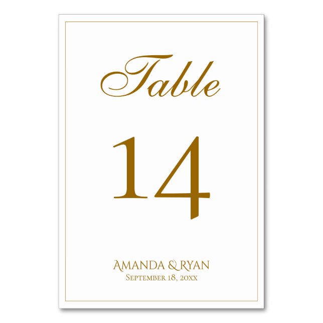 Numéro De Table Mariage moderne élégant en or (Dos)