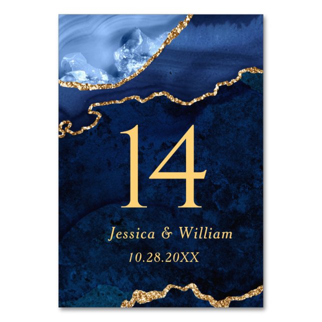 Numéro De Table Mariage moderne Gold Blue Marble Agate Numéro de t (Par défaut)