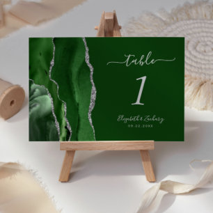 Numéro De Table Mariage moderne Hunter Green Silver Agate