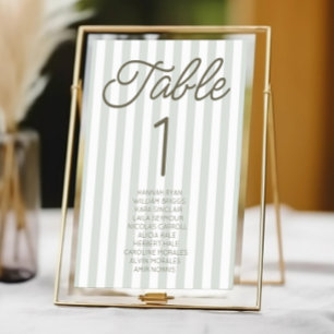 Numéro De Table Mariage Moderne Minimaliste Bandes Vertes