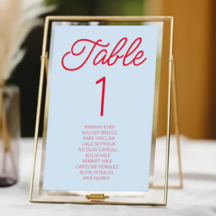 Numéro De Table Mariage Moderne Minimaliste Bleu et Rouge