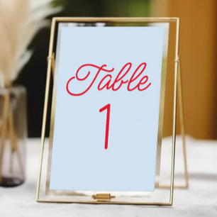 Numéro De Table Mariage Moderne Minimaliste Bleu et Rouge