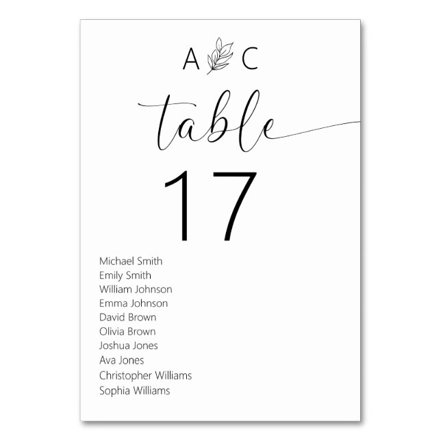 Numéro De Table Mariage moderne minimaliste noir et blanc (Par défaut)