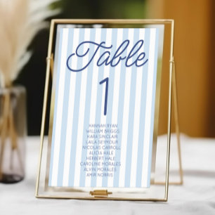 Numéro De Table Mariage Moderne Minimaliste Rayures Bleues