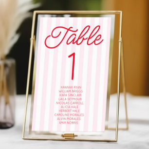 Numéro De Table Mariage Moderne Minimaliste Rayures Rouges Roses
