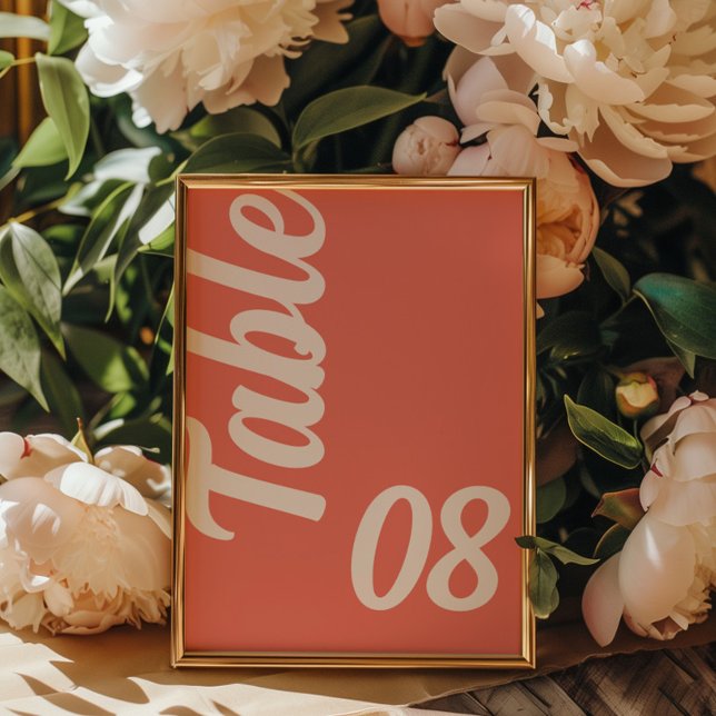 Numéro De Table Mariage Moderne Rose Corail Écriture Gras (Créateur téléchargé)