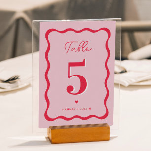 Numéro De Table Mariage moderne rouge et rose rétro