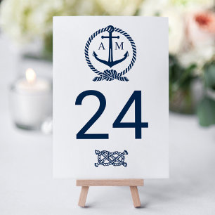 Numéro De Table Mariage Monogramme Ancre Bleu Marine Blanc