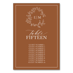 Numéro De Table Mariage Monogramme en terre cuite moderne