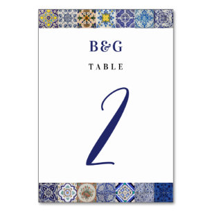 Numéro De Table Mariage Motif de tuiles portugaises méditerranéenn