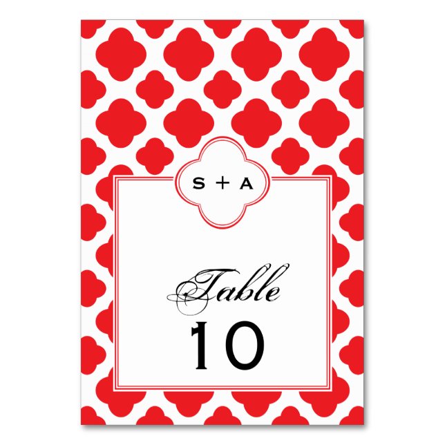 Numéro De Table Mariage Motif Monogram Red Quatrefoil (Par défaut)
