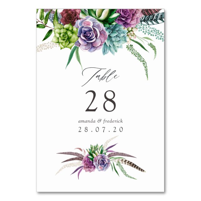 Numéro De Table Mariage Mystique Bohème Aquarelle Succulentes (Par défaut)