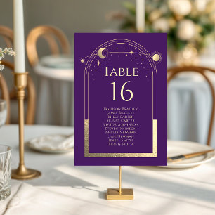Numéro De Table Mariage mystique violet or Sun Moon étoiles