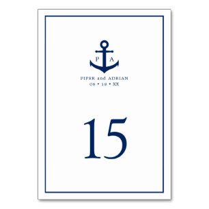 Numéro De Table Mariage Naution Thème Bleu Marine Ancre Monogramme