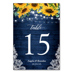 Numéro De Table Mariage Navy Blue Rustic Sunflowers