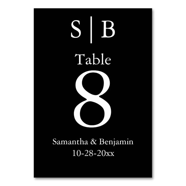 Numéro De Table Mariage noir Monogramme classique (Par défaut)