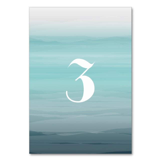 Numéro De Table Mariage Ombre Turquoise inspiré par l'aquarelle (Par défaut)