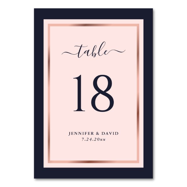 Numéro De Table Mariage or rose rose bleu marine (Par défaut)
