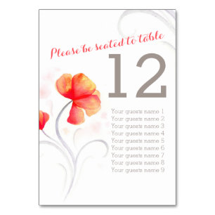 Numéro de table mariage orange fleur sauvage aquar