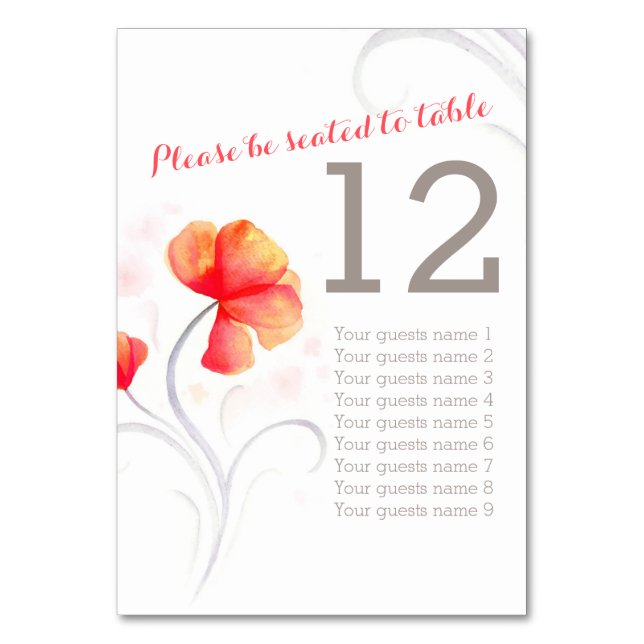 Numéro de table mariage orange fleur sauvage aquar (Par défaut)