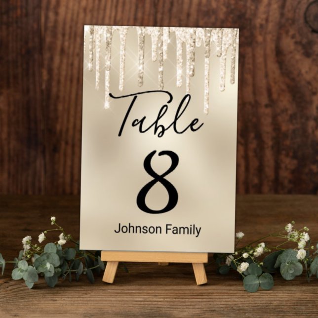 Numéro De Table mariage pailleté or luxueux qui coule (Créateur téléchargé)