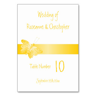 Numéro de table mariage Papillon jaune