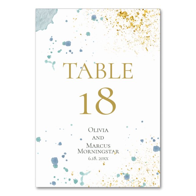 Numéro De Table MARIAGE | Plaques de peinture bleu et or modernes (Par défaut)