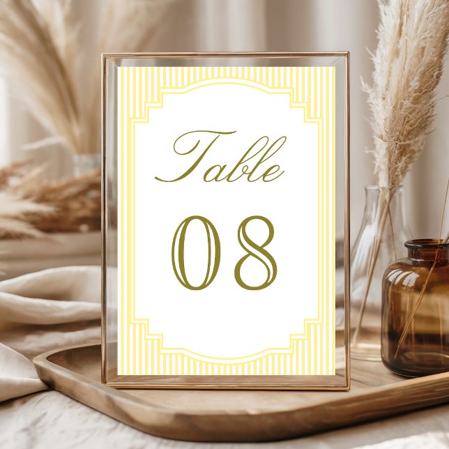 Numéro De Table Mariage rayé jaune classique (Créateur téléchargé)