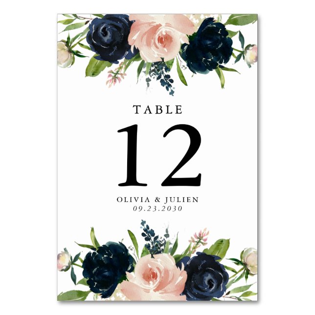 Numéro De Table Mariage Rose bleu et bleu marine (Par défaut)