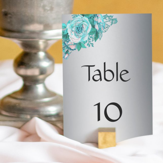 Numéro De Table Mariage Rose Elegant Argent et Aqua (Créateur téléchargé)