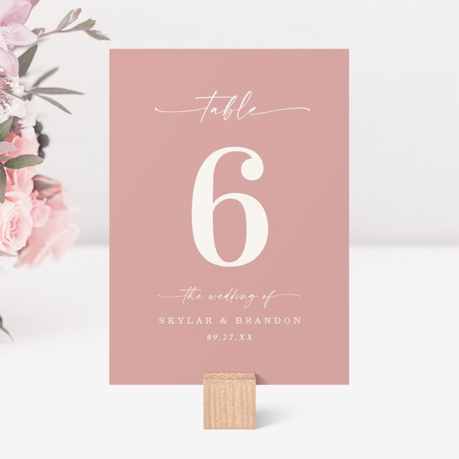 Numéro De Table Mariage rose Rose couleur solide simple (Créateur téléchargé)