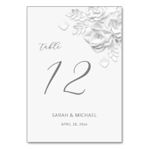 Numéro De Table Mariage Roses 3D Blanches