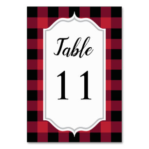 Numéro De Table Mariage rouge noir classique à Buffalo Plaid Check