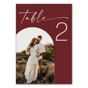 Numéro De Table Mariage Rouge Vin Profond Photo d'Arche Élégante