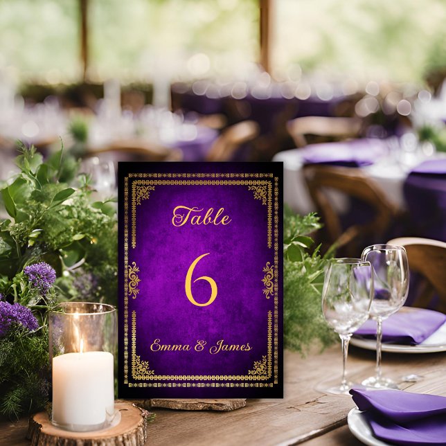 Numéro De Table Mariage Royal Purple et Gold de luxe (Créateur téléchargé)