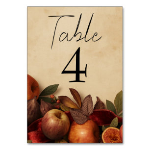 Numéro De Table Mariage rustique d'automne avec pommes et figues