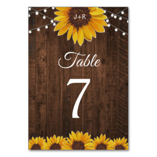 Numéro De Table Mariage Rustique de chaîne de tournesol