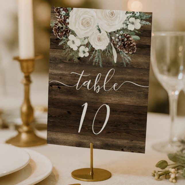 Numéro De Table Mariage rustique de pin d'hiver (Créateur téléchargé)