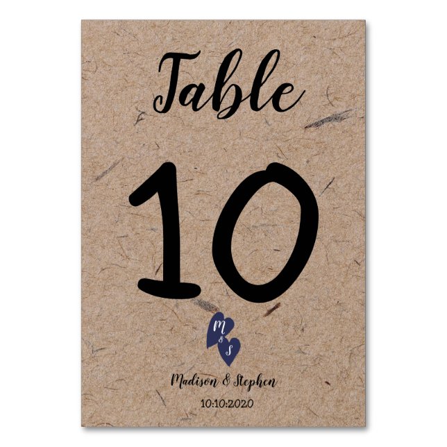 Numéro De Table Mariage rustique | Kraft Papier Monogramme Marine  (Par défaut)