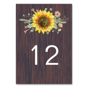 Numéro De Table Mariage rustique Tournesol Bois Lumière