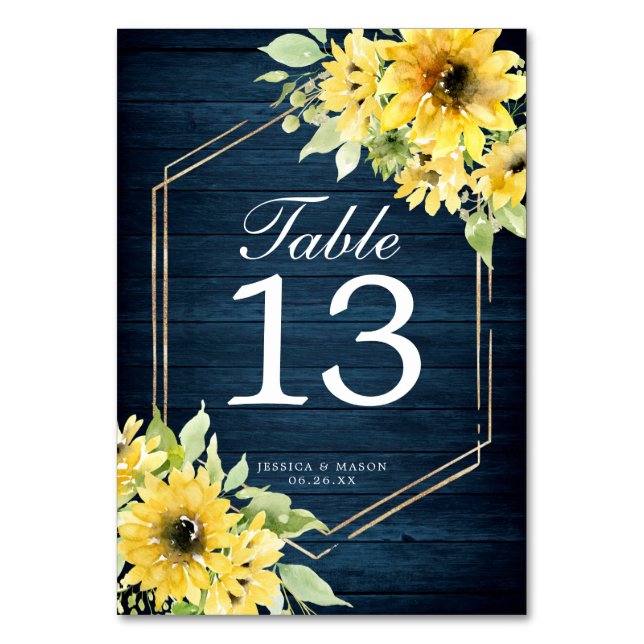 Numéro De Table Mariage Rustique Tournesol vert numéros de tableau (Par défaut)