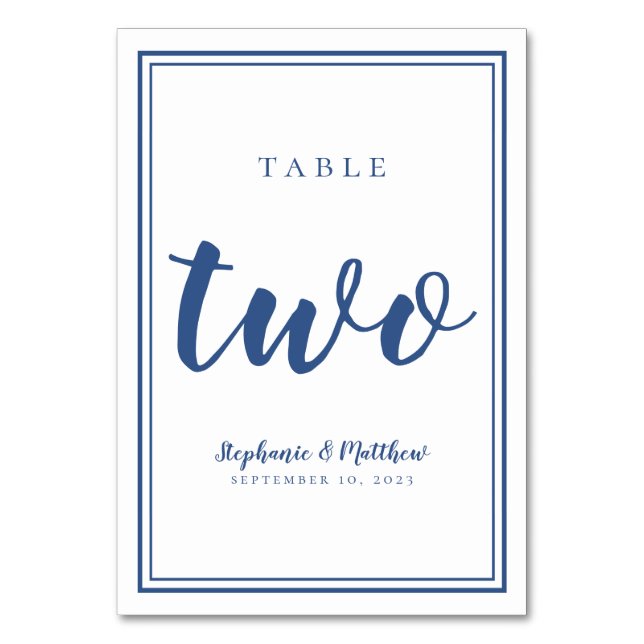 Numéro De Table Mariage simple bleu et blanc numéro deux (Par défaut)