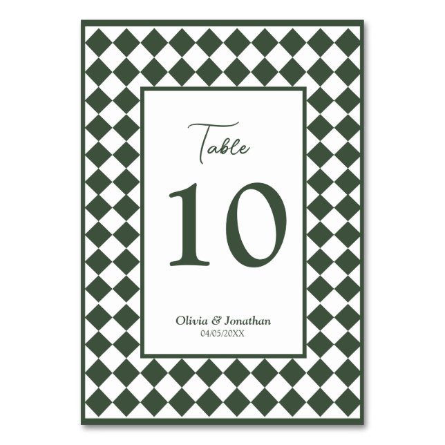 Numéro De Table Mariage simple moderne vert foncé à carreaux (Par défaut)