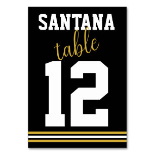 Numéro De Table Mariage sportif moderne Black Gold Nom de la table