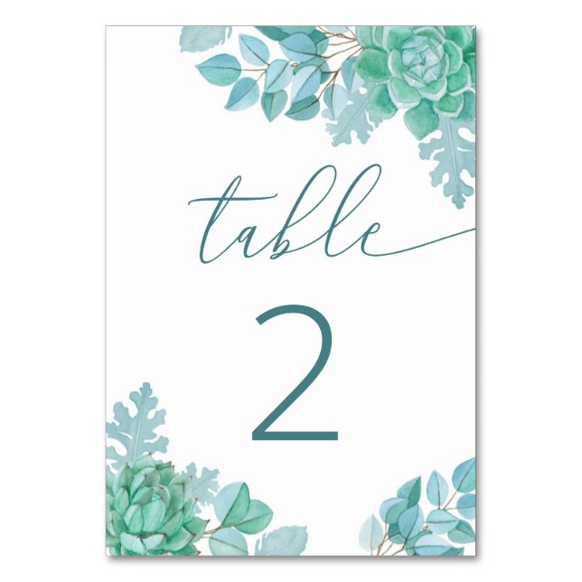 Numéro De Table Mariage Succulent turquoise | Bleu vert botanique (Par défaut)