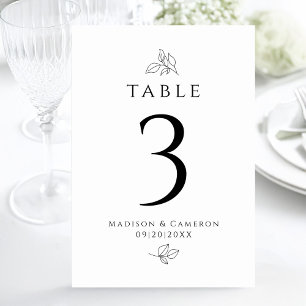 Numéro De Table Mariage sur mesure feuilles noires et blanches élé