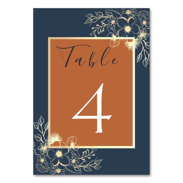 Numéro De Table Mariage Terre cuite et Bleu marine (Par défaut)